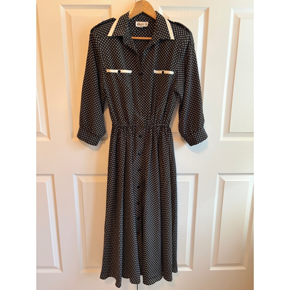 Vintage Act I New York Dress Black White Geometric Circle Skirt Midi Made in USA